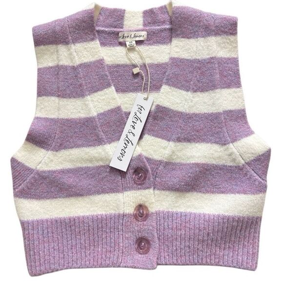 For love & lemons maud crop sweater vest purple striped NEW - Picture 4 of 12